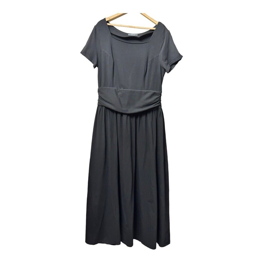 eshakti Black Cotton Blend Pleated Waistband Fit & Flare Maxi Dress sz large/14
